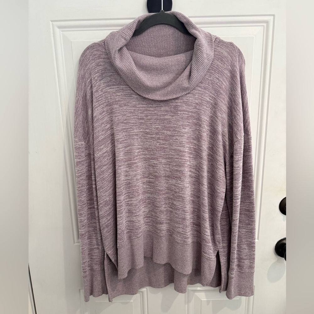 Gap Womens Heathered Mauve Softspun Marled Cowl Neck Tunic Sweater Large